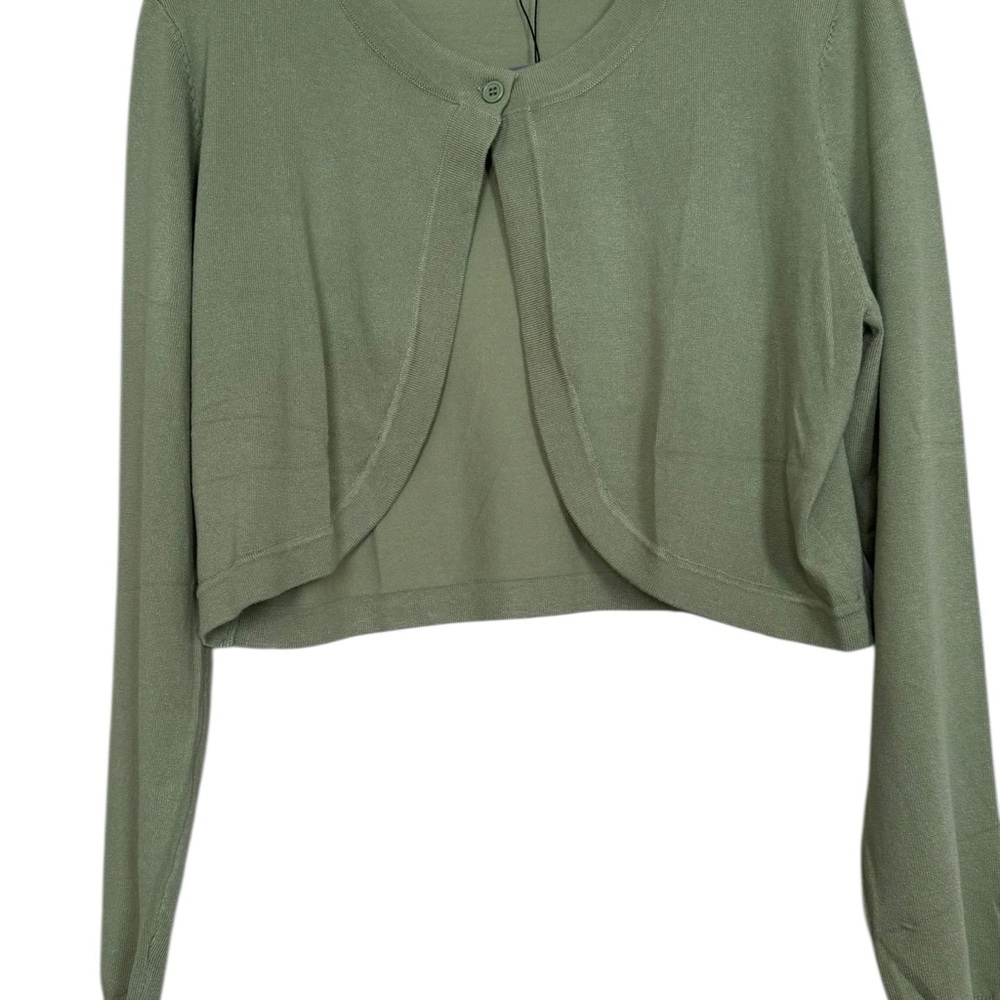 OmicGot Women’s Sz L Light Olive Green Cropped Bolero Cardigan Sweater NWT - Picture 2 of 8